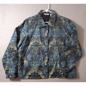 Laura Ashley Women’s XL Brocade / Jacquard Jacket Blue-Green Damask Floral Lined